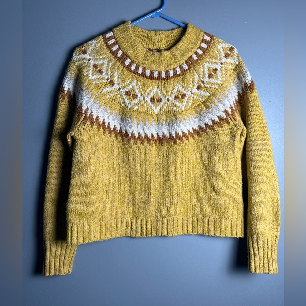 American Eagle Mustard Fair Isle Vintage Style Sweater Womens Sz M